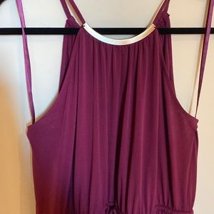 Purple halter neck maxi dress with drawstring waist and rose gold accents